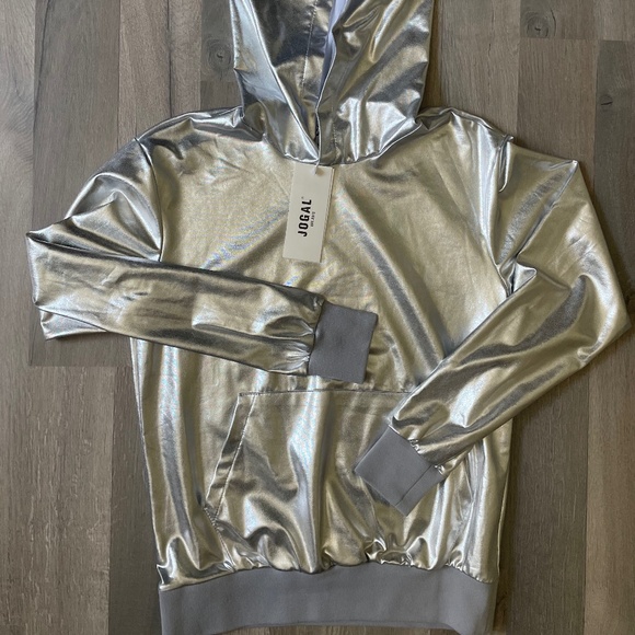 Jogal NWT Metallic Shiny Silver Sweatshirt Small - Picture 1 of 6